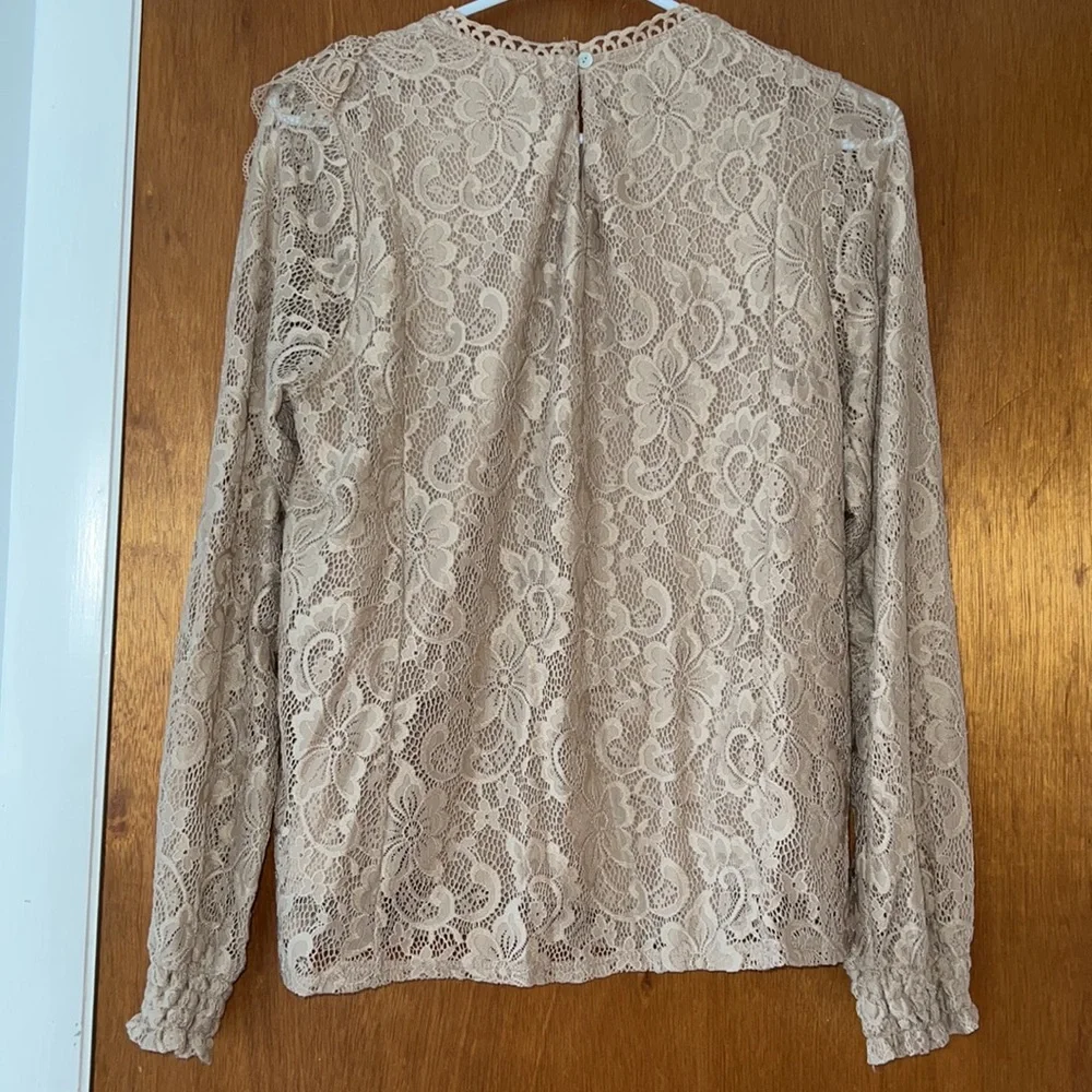Tan Lace Ruffle Blouse - Picture 2 of 4